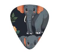 Cute elephant printed guitar picks, 12-piece set with thin, medium, and thick styles, comes with a storage case