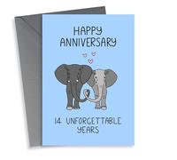 Cute Elephant Pun Anniversary Card - 14 Years - Marriage - 14 Unforgettable Years