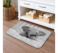 Cute Elephant Quick Dry Bath Mat, Monochrome Animal Print Absorbent Non Slip Shower Mat, Nature Flannel Washable Bath Rugs for Bathroom Toilet Restroom Decorative 16x24 Inch
