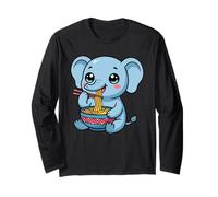 Cute Elephant Ramen Graphic Kawaii Blue Animal Long Sleeve T-Shirt