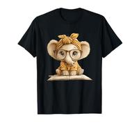 Cute Elephant Reading Book with Glasses Design T-Shirt