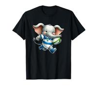 Cute Elephant Rugby Player Cartoon Design T-Shirt