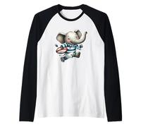 Cute Elephant Rugby Player Rugby Ball Cartoon Animal Raglan Baseball Tee