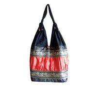 Cute elephant shoulder bag, made of cotton, silk, floral pattern design, black, red, 30 cm x 15 cm x 27 cm (L x W x H), overall height: 60 cm.
