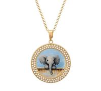 Cute Elephant Sitting in Bathtub Women's Pendant Necklaces Round Inlaid Crystal Pendants Long Alloy Necklace Jewelry Gift