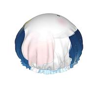 Cute Elephant Sitting In The Moon With Little Bunny Pattern Shower Cap & Bath Cap For Women,Reversible Oversized Waterproof Shower Caps Large Designed For All Hair Lengths,Elastic Reusable Bathing Hai