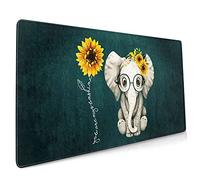 Cute Elephant Sunflower Extended Mouse Pad 35.4x15.7 Inch XXL You are My Sunshine Non-Slip Rubber Base Large Gaming Mousepad Stitched Edges Waterproof Keyboard Mouse Mat Desk Pad for Office Home