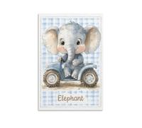 Cute Elephant Wall Art for Nursery Adorable Baby Elephant on Blue Toy Car Watercolor Jungle Animal Poster for Baby Boy Room Toddler Bedroom Or Playroom Wall Decor Gift 24x36inch(60x90cm) Unframe