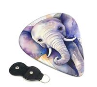 Cute Elephant Watercolor Guitar Picks 6 Pack with Leather Guitar Pick Holder Keychain, Plectrum Key Fob Cases Bag, Abstract Art Plectrum for Acoustic Electric Guitar, Ukulele 0.46mm