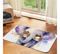 Cute Elephant Watercolor Pet Feeding Mat Absorbent Pu Leather Dog Cat Food Mats Contain Spills Protects Floors, Anti-Slip Rubber Backing Dog Bowl Mats Easy Clean Pet Placemats 40x60cm