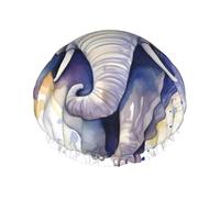 Cute Elephant Watercolor Shower Cap for Women Men Large Reusable Shower Bonnet Double-Layer Waterproof Bath Caps Elastic Band Hair Hat for All Hairstyles, Travel-Friendly