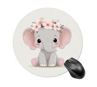 Cute Elephant Wearing A Floral Crown Mousepad Round Computer Mousepad Waterproof Gaming Mousepads with Non-Slip Rubber Base Mousepads Mousemat for Laptop Office 20 CM