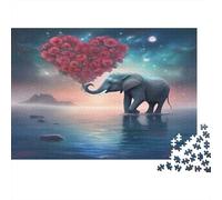 Cute Elephant with Flower Crown in Meadow Jigsaw Puzzles Puzzles for Adults Kids. 1000 Piece Impossible Challenge Toy Educational Games Home Decoration for Adults& Kids Age 14 Years Up 70x50cm/1000pc