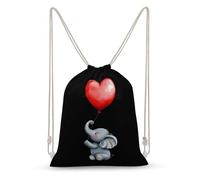 Cute Elephant with Heart Balloon1 Canvas Drawstring Bags Gym Backpack Sports Rucksacks Casual Daypacks