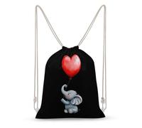 Cute Elephant with Heart Balloon1 Canvas Drawstring Bags Gym Backpack Sports Rucksacks Casual Daypacks