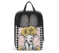 Cute Elephant with Large Sunflowers Shoe Bag for Travel Daily Use Anti-dust Storage Carrier Golf Shoe Pouch