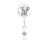 Cute Elephant with Wreath and Little Duck Badge Reel Retractable Badge Holder with Keychain Funny ID Clips for Badges Lightweight Plastic Name Card Holders for Nurses Office Teacher
