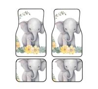 Cute Elephant with Wreath and Little Duck Car Floor Mats Set of 4 Pieces Universal Car Front Rear Floor Foot Mat Heavy Duty Anti-Slip Car Mat Full Set Decorative Auto Floor Carpets
