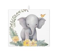 Cute Elephant with Wreath and Little Duck Dish Drying Mat for Kitchen Counter Super Absorbent Microfiber Drainer Mats Large Size Dish Drying Pad Quick Drying Dish Rack Pad 18"x 16"