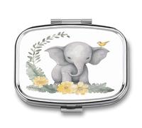 Cute Elephant with Wreath and Little Duck Pill Case 2 Compartment Small Pill Box Metal Portable Medicine Box Mini Medication Organizer Storage Travel Organizer for Pocket Purse