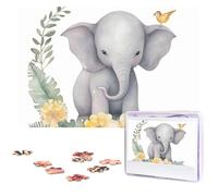 Cute Elephant with Wreath and Little Duck Puzzles 1000 Pieces Wooden Jigsaw Puzzle Personalized Picture Puzzles Family Decoration Photo Puzzle for Adults (29.5" x 19.7")