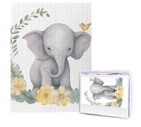 Cute Elephant with Wreath and Little Duck Puzzles 500 Pieces Wooden Jigsaw Puzzle Personalized Picture Puzzles Modern Wall Art Family Decoration Photo Puzzle for Adults (20.4" x 15")