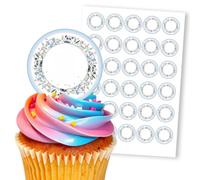 Cute Elephants Pandas Koala Rainbow, 30 Edible Paper 1.5" Cupcake Toppers