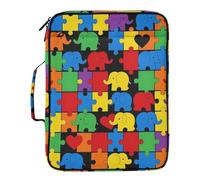 Cute Elephants Puzzle Piecing Pattern Expanding File Organizer 7 Pockets A4 Letter Size with Zipper Closure for Home Office Wide File Folders carpeta de