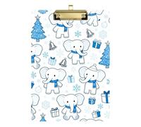 Cute Elephants Snowflake Christmas Baby Blue A4 Slim clipboard case Hard Board for Personalized clipboards for Teachers Size 9 x 12