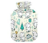 Cute Elephants Snowflake Christmas Green hot Waterbottle with Soft Cover, 2L hot Water Bag for Tummy Warmer,Tummy Warmer,Bolsa de calor para Dolor Menstrual