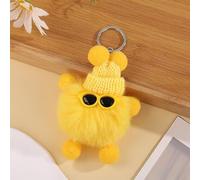 Cute Elf Monster Plush Keychain, Fluffy Faux Fur Keyring with Knit Hat & Sunglasses, Bag Charm Accessory for Women