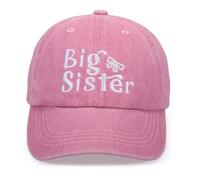 Cute Embroidered Baseball Caps for Kids - Adjustable Washed Cowboy Sun Hat Vintage Style for Boys and Girls Age 3-8 Years, Big Sister Pink, One Size