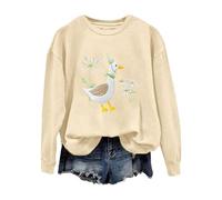 Cute Embroidered Duck Sweatshirt And Embroidered Crewneck Funny Sweatshirt Animal Lover Gift Tops Pullover Womens Size 16 Khaki
