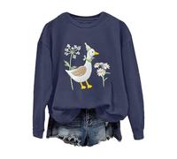 Cute Embroidered Duck Sweatshirt And Embroidered Crewneck Funny Sweatshirt Animal Lover Gift Tops Pullover Womens Size 10 Navy