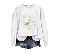Cute Embroidered Duck Sweatshirt And Embroidered Crewneck Funny Sweatshirt Animal Lover Gift Tops Pullover Womens Size 8 White
