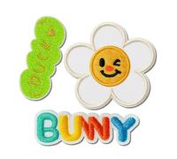 Cute Embroidered Patch Set, Daisy Flower Smiley Duck Bunny Iron On Appliques for Jackets, Backpacks, Hats and Clothing, Sew On or Heat Press Patches
