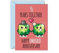 Cute Emerald Anniversary Card for Boyfriend Girlfriend - 55 Years Together - Happy 55th Wedding Anniversary Cards for Women Men, A5 Greeting Cards Anniversaries