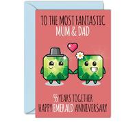 Cute Emerald Anniversary Card for Mum & Dad - 55 Years Together - Happy 55th Wedding Anniversary Cards for Dad Mum, A5 Greeting Cards Anniversaries