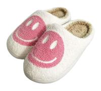 Cute Emoji Smiley Face Plush Slipper Warm Fleece Home Slip-on Shoes for Family Members, White Style 4, Medium