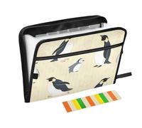 Cute Emperor Penguin and Baby Yellow Stripe Filing Wallet 13 Pockets A4 Letter Size with Zipper Closure for Duty Expanding File