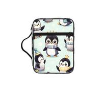 Cute-Emperor-Penguin-Snowflake Bible Cover Case with Handle, Water-Resistant Oxford Fabric Bible Bag Organizer with Zipper Pockets for Church