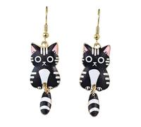 Cute Enamel Cat Earrings for Women Funny Tail Pendant Pet Jewelry Kawaii Accessories Statement Gifts, Alloy Steel, No Gemstone