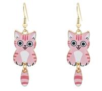 Cute Enamel Cat Earrings for Women Funny Tail Pendant Pet Jewelry Kawaii Accessories Statement Gifts, Alloy Steel, No Gemstone