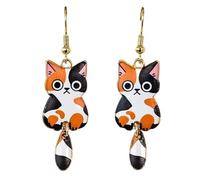 Cute Enamel Cat Earrings for Women Funny Tail Pendant Pet Jewelry Kawaii Accessories Statement Gifts, Alloy Steel, No Gemstone
