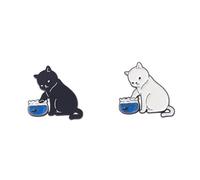 Cute Enamel Cat Lapel Pins Set 2Pcs Black White Funny Kitty Brooch for Girls Women Novelty Sun Moon Cat Brooch Badge Set for Jackets Hats Bag Cowboy Decoration-Style A