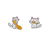 Cute Enamel Cat Lapel Pins Set 2Pcs Black White Funny Kitty Brooch for Girls Women Novelty Sun Moon Cat Brooch Badge Set for Jackets Hats Bag Cowboy Decoration-Style C