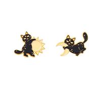 Cute Enamel Cat Lapel Pins Set 2Pcs Black White Funny Kitty Brooch for Girls Women Novelty Sun Moon Cat Brooch Badge Set for Jackets Hats Bag Cowboy Decoration-Style D