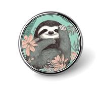 Cute Enamel Lapel Pin Animal Sloth Mint Green Round Badges Craft Supplies Durable Fashionable Brooch Pins for Men Women Costume Accessory