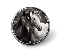 Cute Enamel Lapel Pin Black And White Horses2 Round Badges Craft Supplies Durable Fashionable Brooch Pins for Men Women Costume Accessory