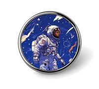 Cute Enamel Lapel Pin Black Astronaut on Blue Round Badges Craft Supplies Durable Fashionable Brooch Pins for Men Women Costume Accessory